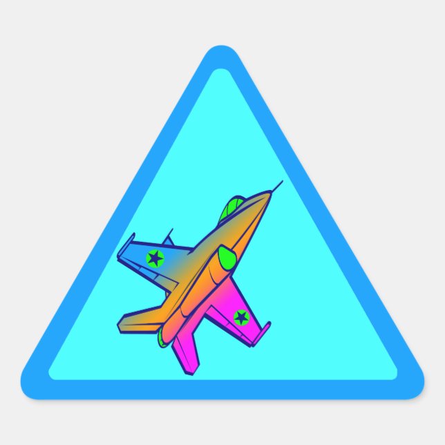 Pegatina Triangular Avión de combate retro Corey Tiger 80s (Anverso)