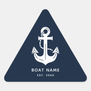 Pegatina Triangular Azul Marino Náutico Nombre de Barco Personalizado