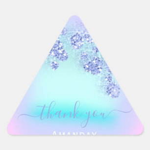 Pegatina Triangular Azul Rosa Floral Triángulo Brillo Unicornio Nupcia