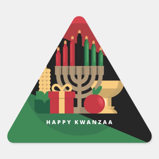 Pegatina Triangular banda diagonal Happy Kwanzaa (Anverso)