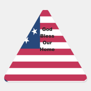 Pegatina Triangular Bandera de Estados Unidos con Dios bendiga nuestro