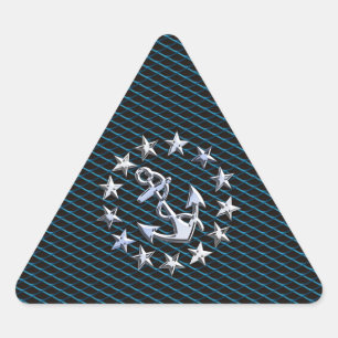 Pegatina Triangular Bandera de yate de estilo cromado azul en la impre