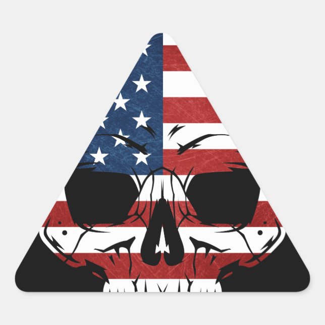 Pegatina Triangular Bandera del Cráneo de Estados Unidos Skeleton Evil (Anverso)