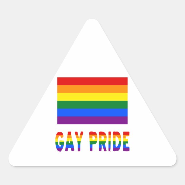 Pegatina Triangular Bandera y palabras del Orgullo Gay (Anverso)