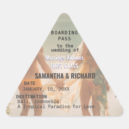Pegatina Triangular Beach Wedding Boarding Pass Romantic 