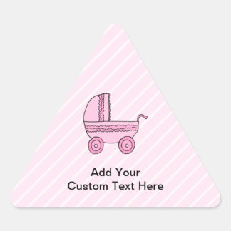Pegatina Triangular Bebé Stroller. Rosa en franjas rosas claras.