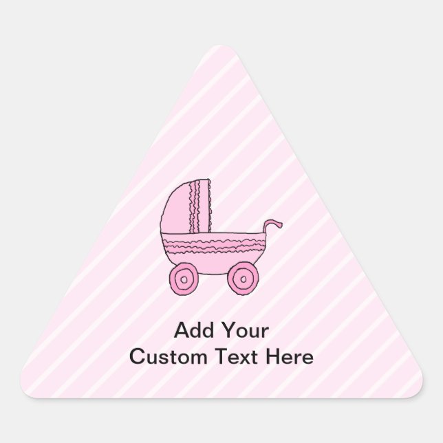 Pegatina Triangular Bebé Stroller. Rosa en franjas rosas claras. (Anverso)