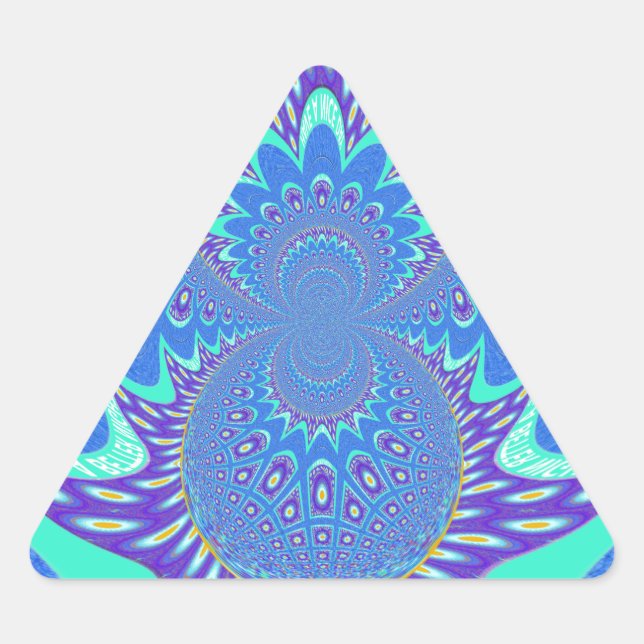 Pegatina Triangular Bella modernidad Cyan Blue batik Kaleidoscope Arte (Anverso)