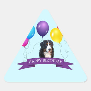 Pegatina Triangular Bernese Mountain Dog Happy Birday