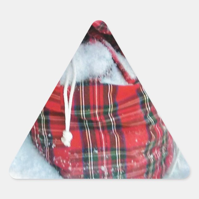 Pegatina Triangular Bolsa de Santa Claus en la nieve (Anverso)