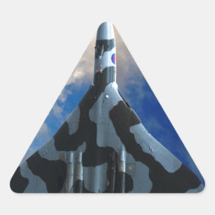 Pegatina Triangular Bombardero vulcano en vuelo