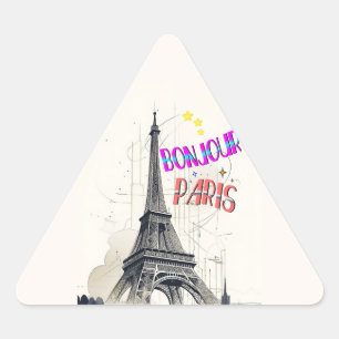 Pegatina Triangular Bonjour Colorful Paris