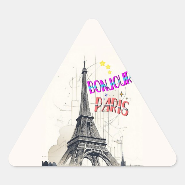 Pegatina Triangular Bonjour Colorful Paris (Anverso)