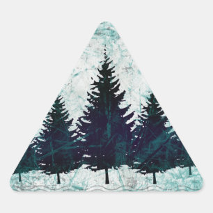 Pegatina Triangular Bosque de Pinos Rústicos Evergreen con problemas