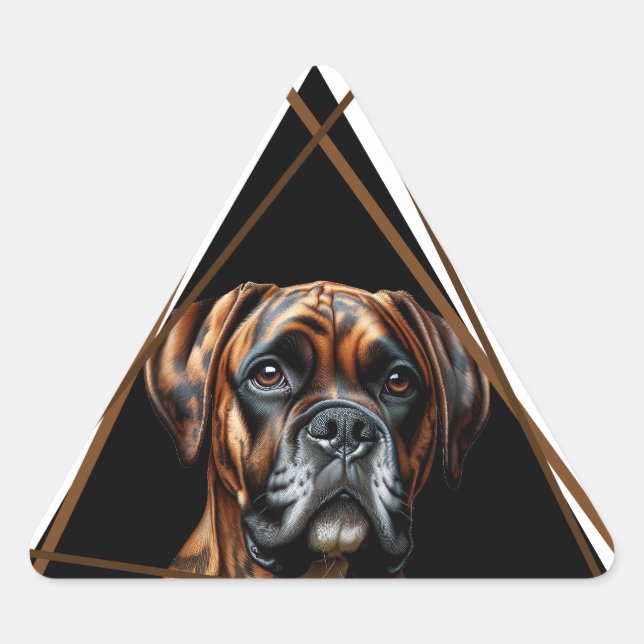 Pegatina Triangular Boxeador de Brindle Marrón y Negro (Anverso)