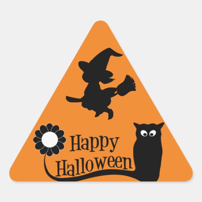 Pegatina Triangular Bruja Y Búho (Anverso)