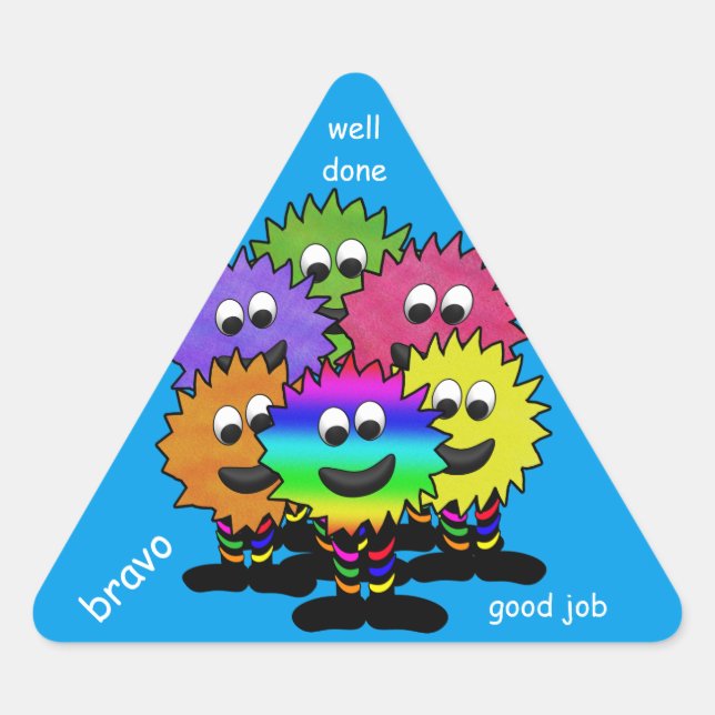 Pegatina Triangular Buenos Pegatinas de Monstruos Cuidados de Trabajo (Anverso)
