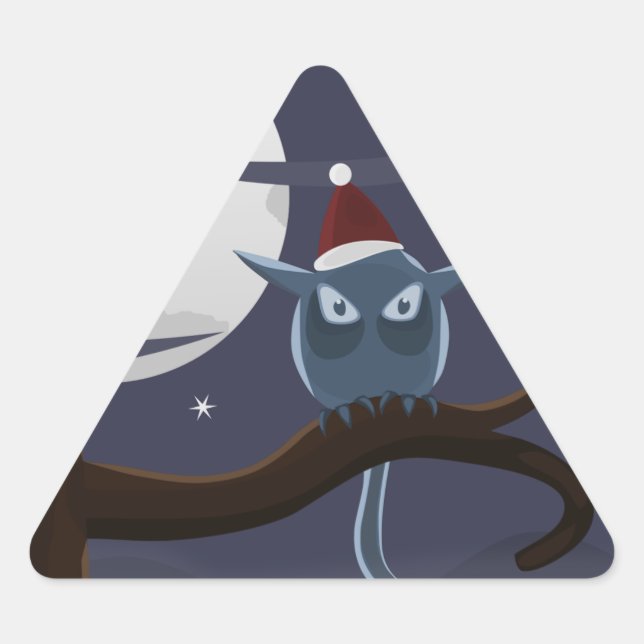 Pegatina Triangular búho navidad temible (Anverso)