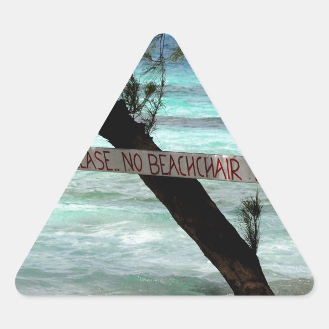 Pegatina Triangular Cabinas de playa Rum Point Gran Caimán (Anverso)