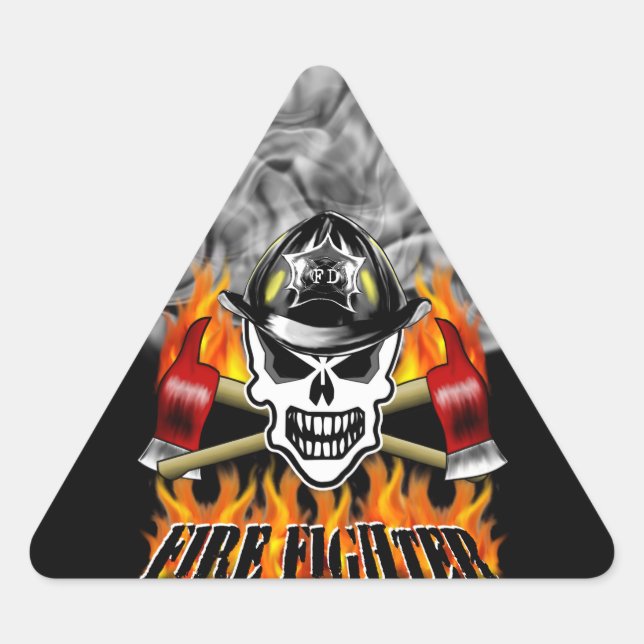 Pegatina Triangular Calavera 2 del bombero y ejes de inflamación (Anverso)