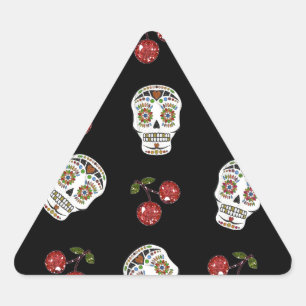 Pegatina Triangular Calaveras de Azúcar Rockabilly RAB Cerezas Sobre N