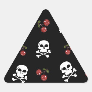 Pegatina Triangular Calaveras y Cerezas RAB Rockabilly en Negro