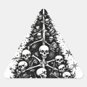 Pegatina Triangular Calaveras y huesos del árbol de Navidad negro