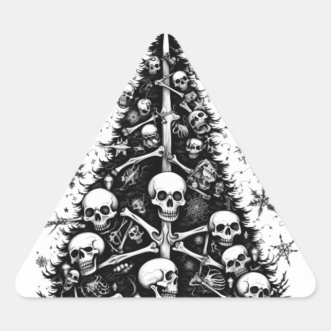Pegatina Triangular Calaveras y huesos del árbol de Navidad negro (Anverso)