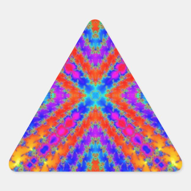 Pegatina Triangular caleidoscopio de arte fractal coloreado (Anverso)