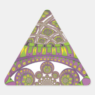 Pegatina Triangular Calidoscopio Tradicional Africano de Púrpura y Ama