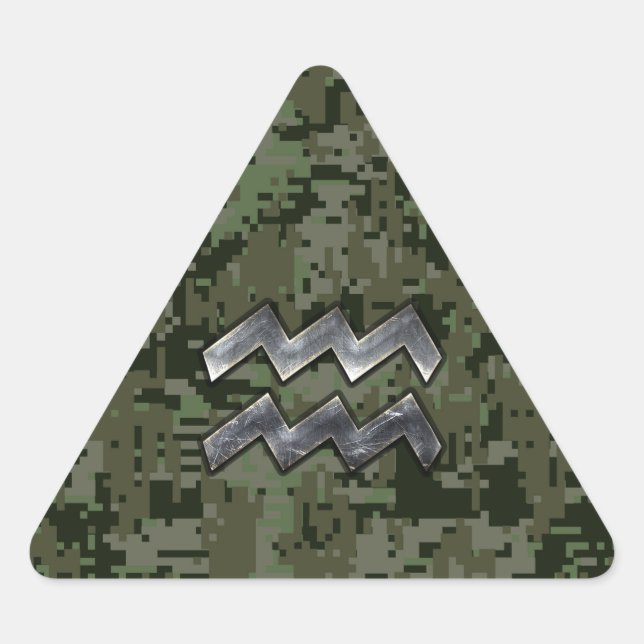 Pegatina Triangular Camuflaje digital verde del Rótulo Aquarius Zodiac (Anverso)