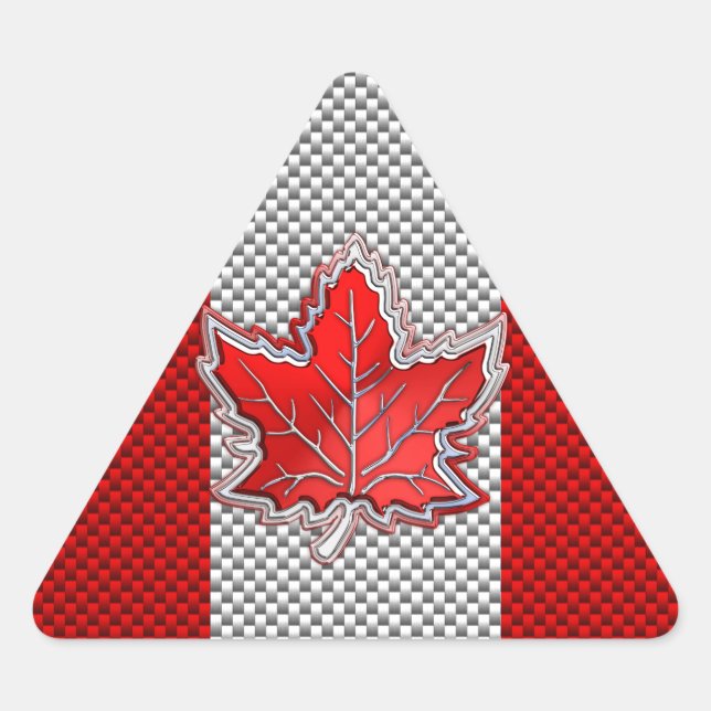 Pegatina Triangular Canadian Red Maple Leaf in Carbon Fiber looks (Anverso)
