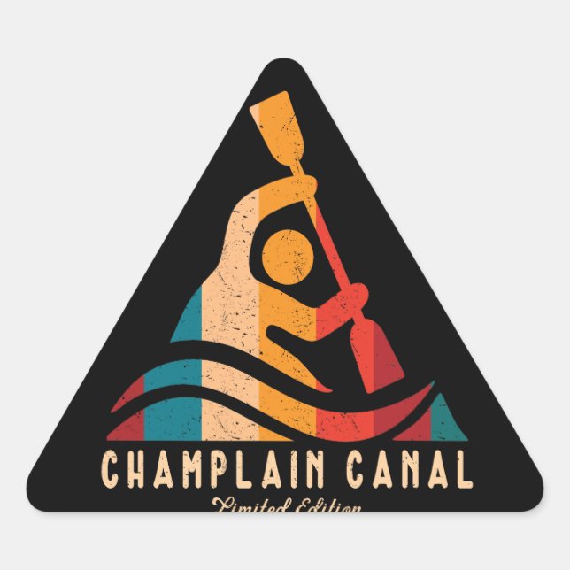 Pegatina Triangular Canal Kayaking Retro Champlain (Anverso)