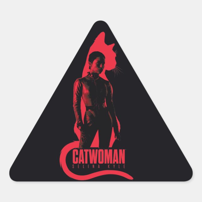 Pegatina Triangular Catwoman Selina Kyle Cat Silhouette (Anverso)