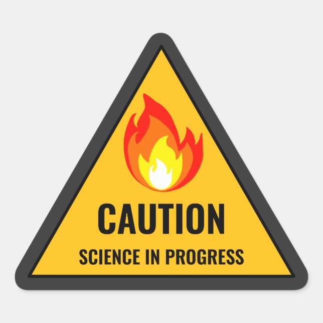Pegatina Triangular Caution Science in Progress (Anverso)