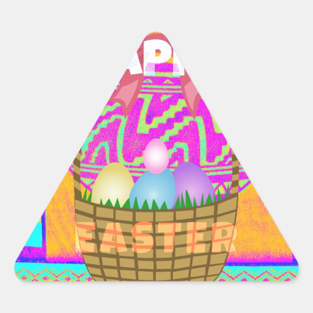 Pegatina Triangular Cesta de Pascua inspirada en África Occidental y H (Anverso)