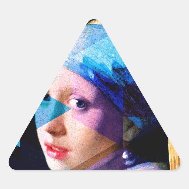 Pegatina Triangular Chica con un anillo de perlas REMIXTO (Anverso)