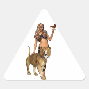 Pegatina Triangular Chica de leones