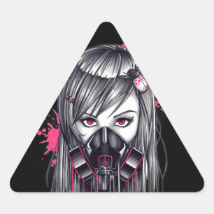 Pegatina Triangular Chica de máscara de gas neón