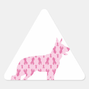 Pegatina Triangular Cintas de cáncer rosado de pastor alemanas