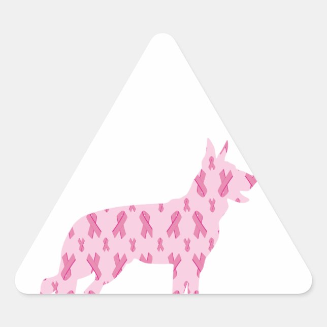 Pegatina Triangular Cintas de cáncer rosado de pastor alemanas (Anverso)