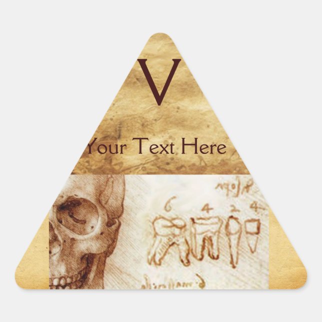 Pegatina Triangular CLÍNICA DENTAL ,Triángulo de pergamino MONOGRAM DE (Anverso)