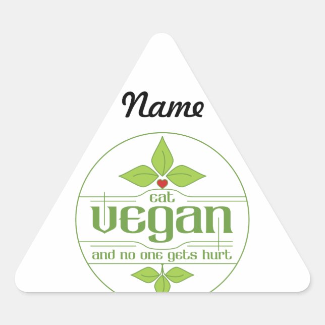 Pegatina Triangular Comer vegan y nadie se lastima (Anverso)