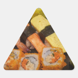 Pegatina Triangular Comida en bruto de sushi comida japonesa deliciosa