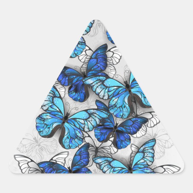 Pegatina Triangular Composición de las mariposas blancas y azules (Anverso)