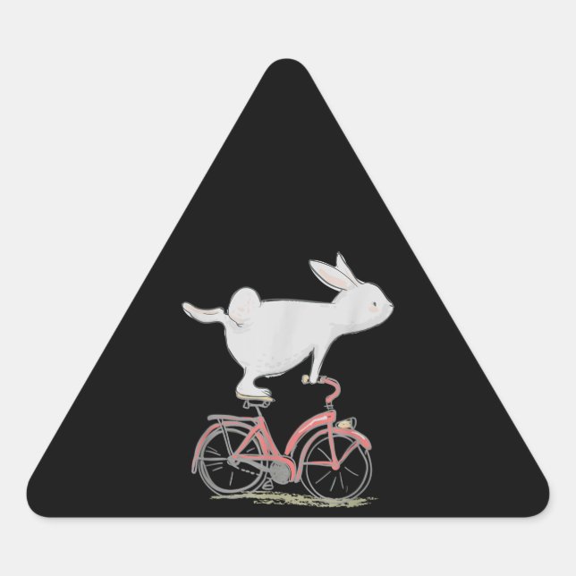 Pegatina Triangular Conejo Conejo De Conejo En Bicicleta (Anverso)