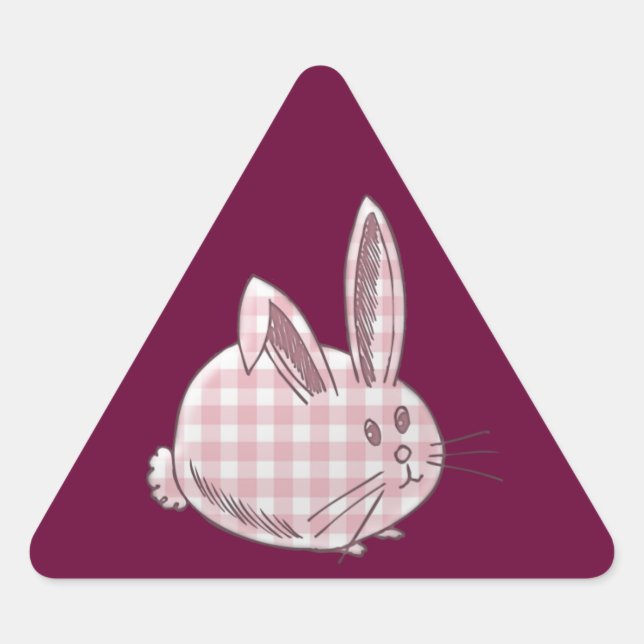 Pegatina Triangular conejo de gingham rosa (Anverso)