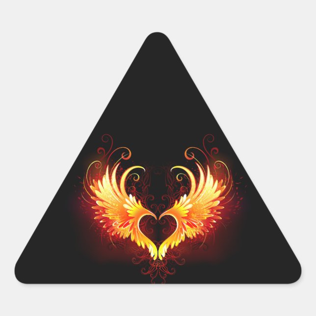 Pegatina Triangular Corazón de Fuego Ángel con Alas (Anverso)