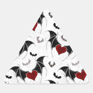 Pegatina Triangular Corazón de Halloween con alas de murciélago negro
