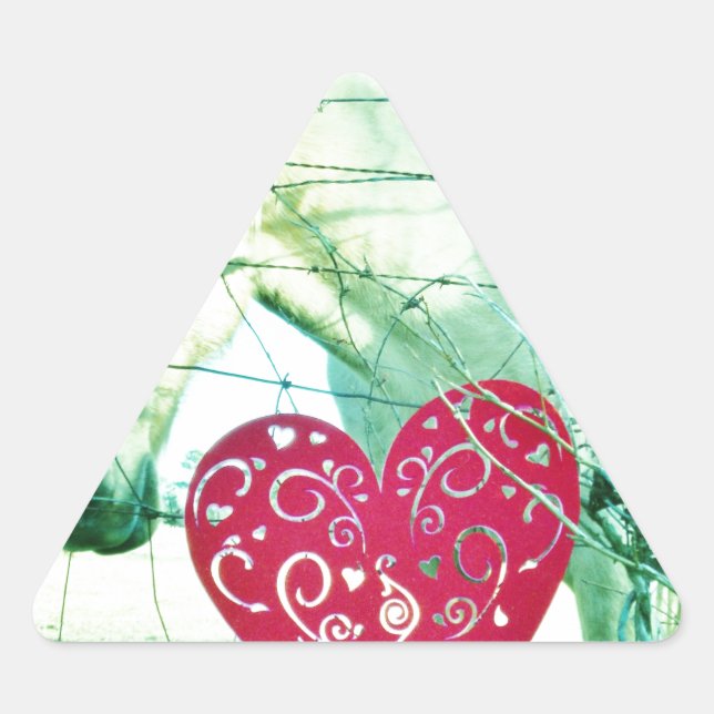 Pegatina Triangular Corazón Rojo de Caballo Blanco Valentine (Anverso)